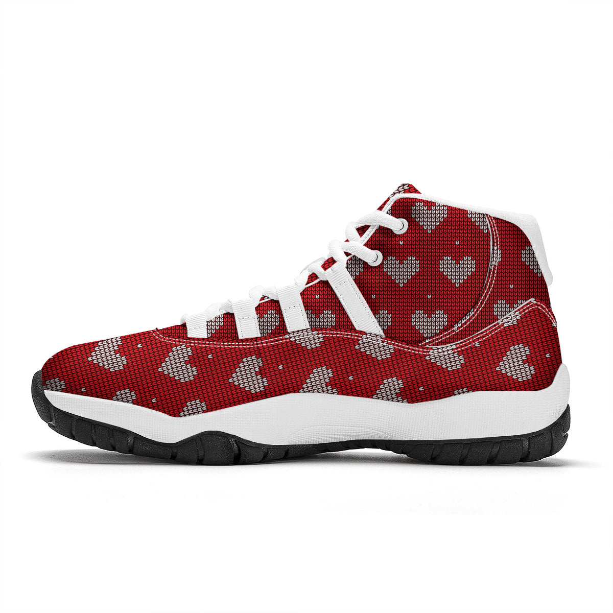 Knitted Valentine's Day Print Pattern White Bball Shoes-grizzshop