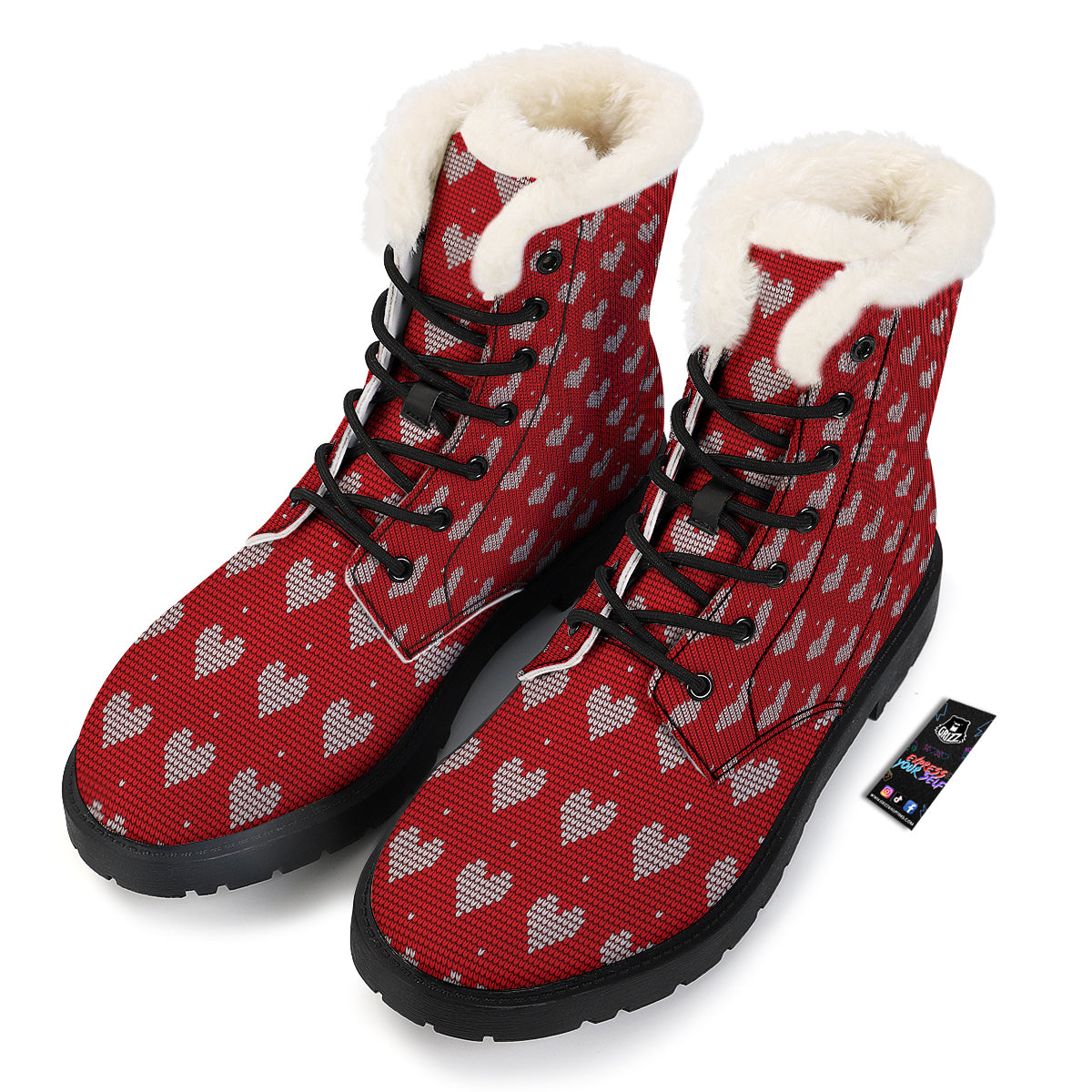 Knitted Valentine's Day Print Pattern Winter Boots-grizzshop