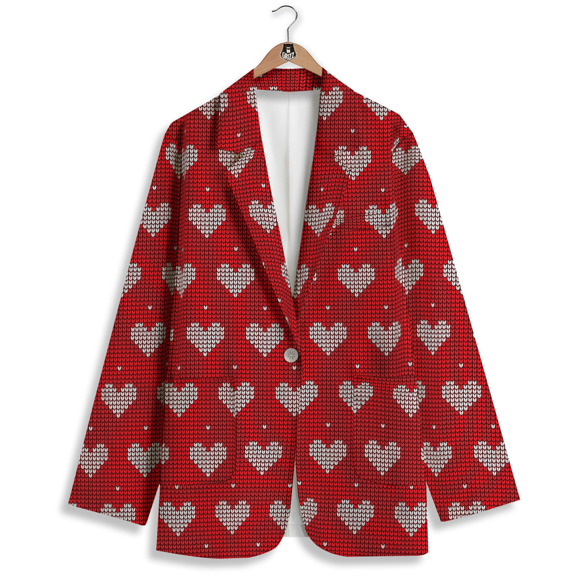 Knitted Valentine's Day Print Pattern Women's Blazer-grizzshop