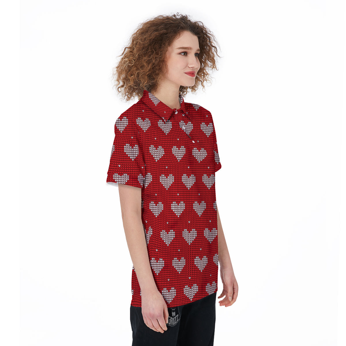 Knitted Valentine's Day Print Pattern Women's Golf Shirts-grizzshop