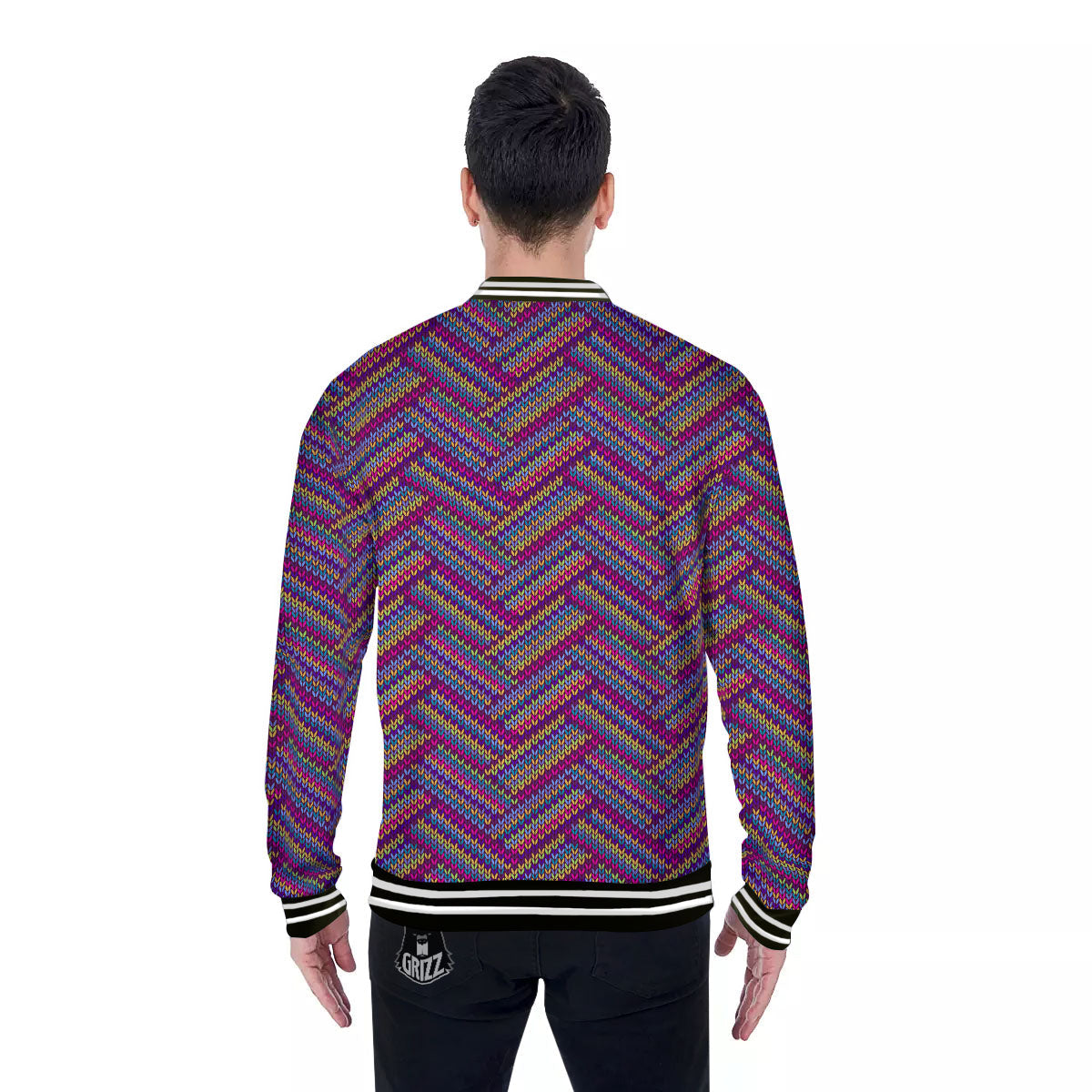 Knitted Vintage Print Pattern Baseball Jacket-grizzshop