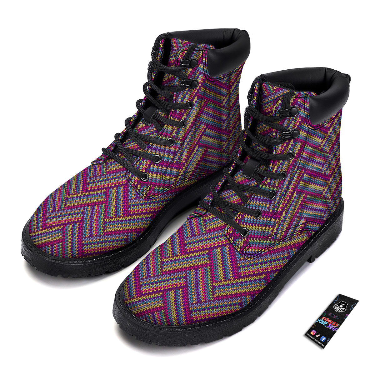 Knitted Vintage Print Pattern Boots-grizzshop