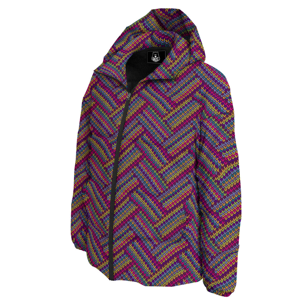 Knitted Vintage Print Pattern Down Jacket-grizzshop