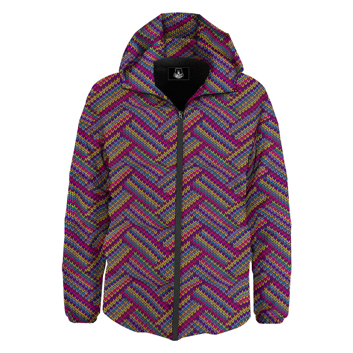 Knitted Vintage Print Pattern Down Jacket-grizzshop