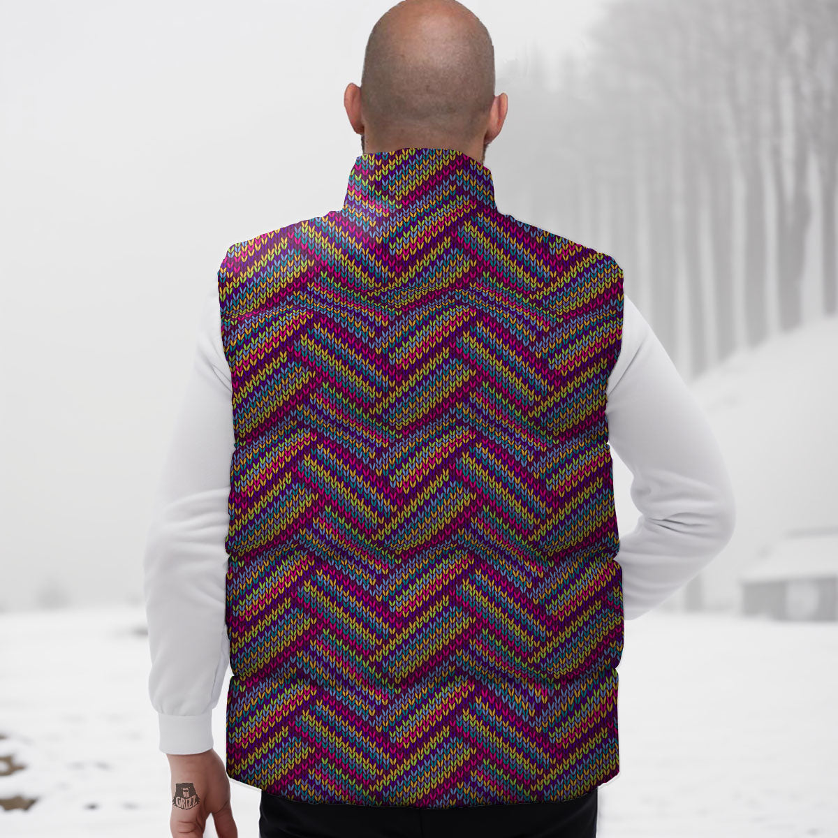 Knitted Vintage Print Pattern Down Vest