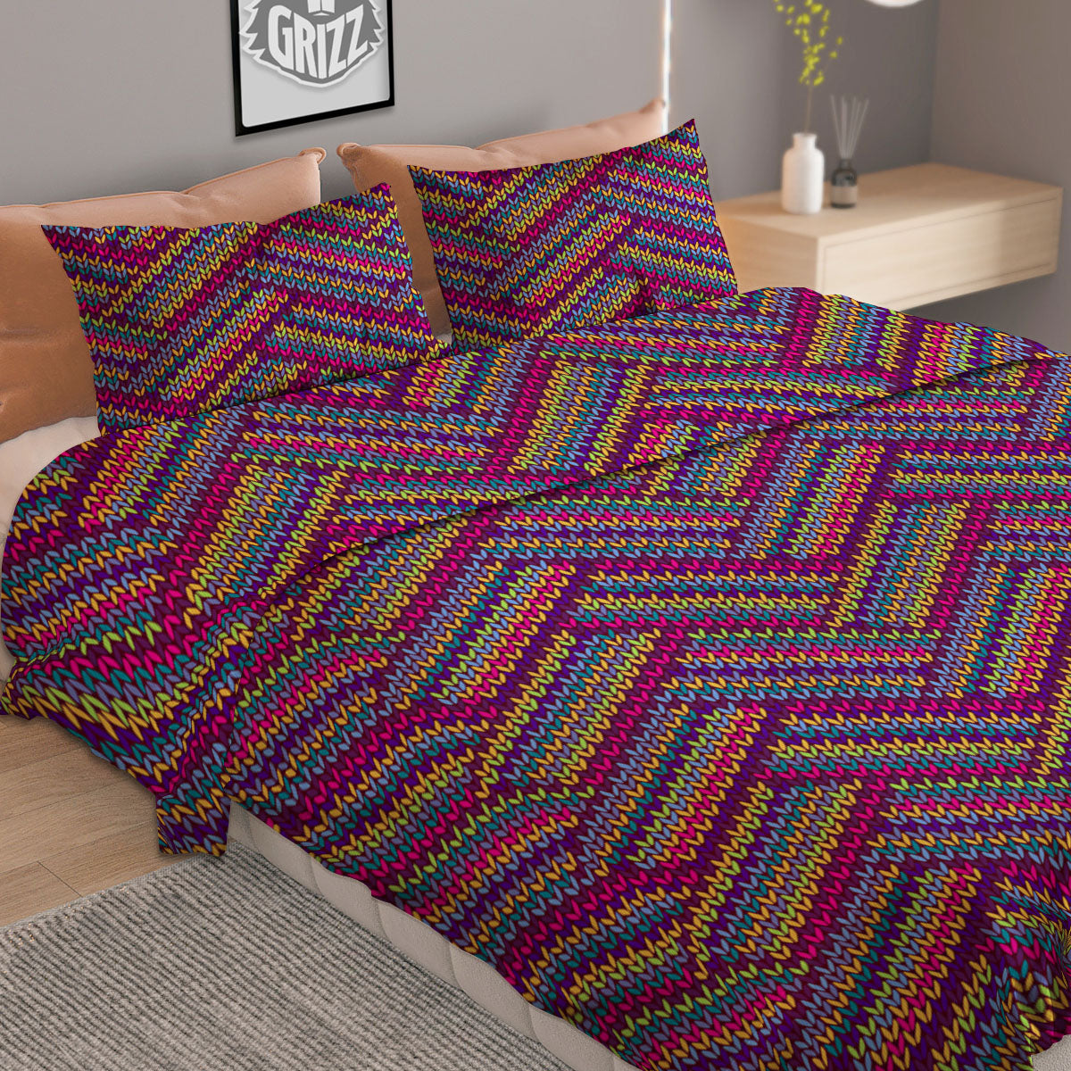 Knitted Vintage Print Pattern Duvet Cover Bedding Set