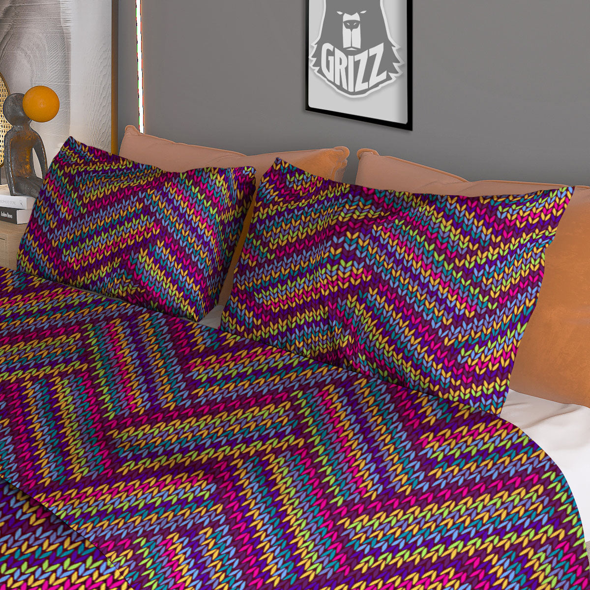 Knitted Vintage Print Pattern Duvet Cover Bedding Set