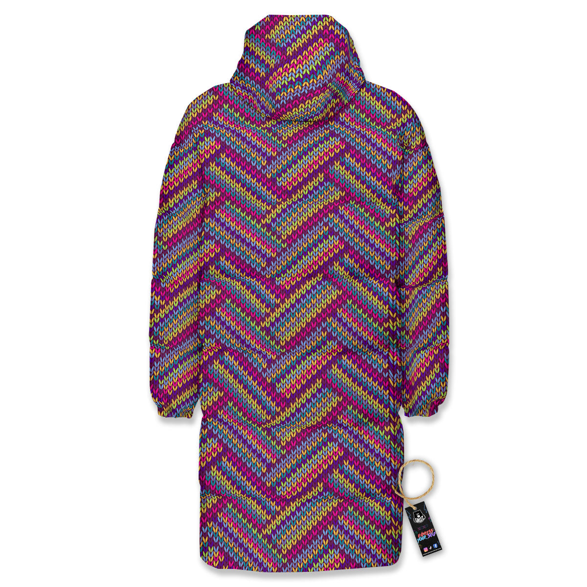 Knitted Vintage Print Pattern Long Down Jacket-grizzshop
