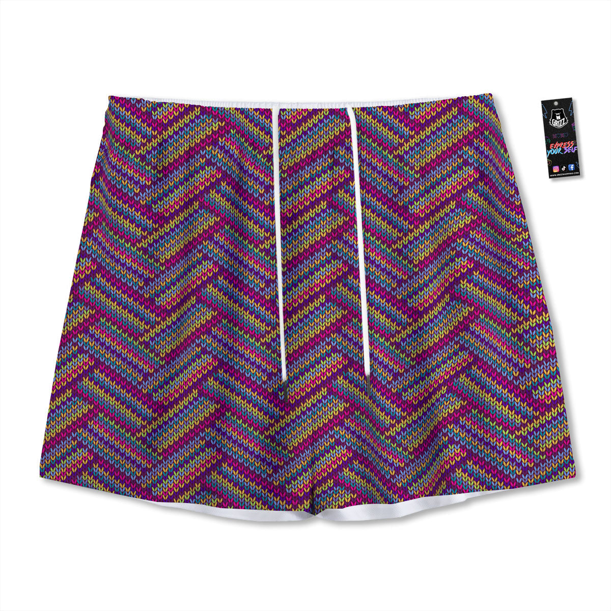 Knitted Vintage Print Pattern Mesh Shorts