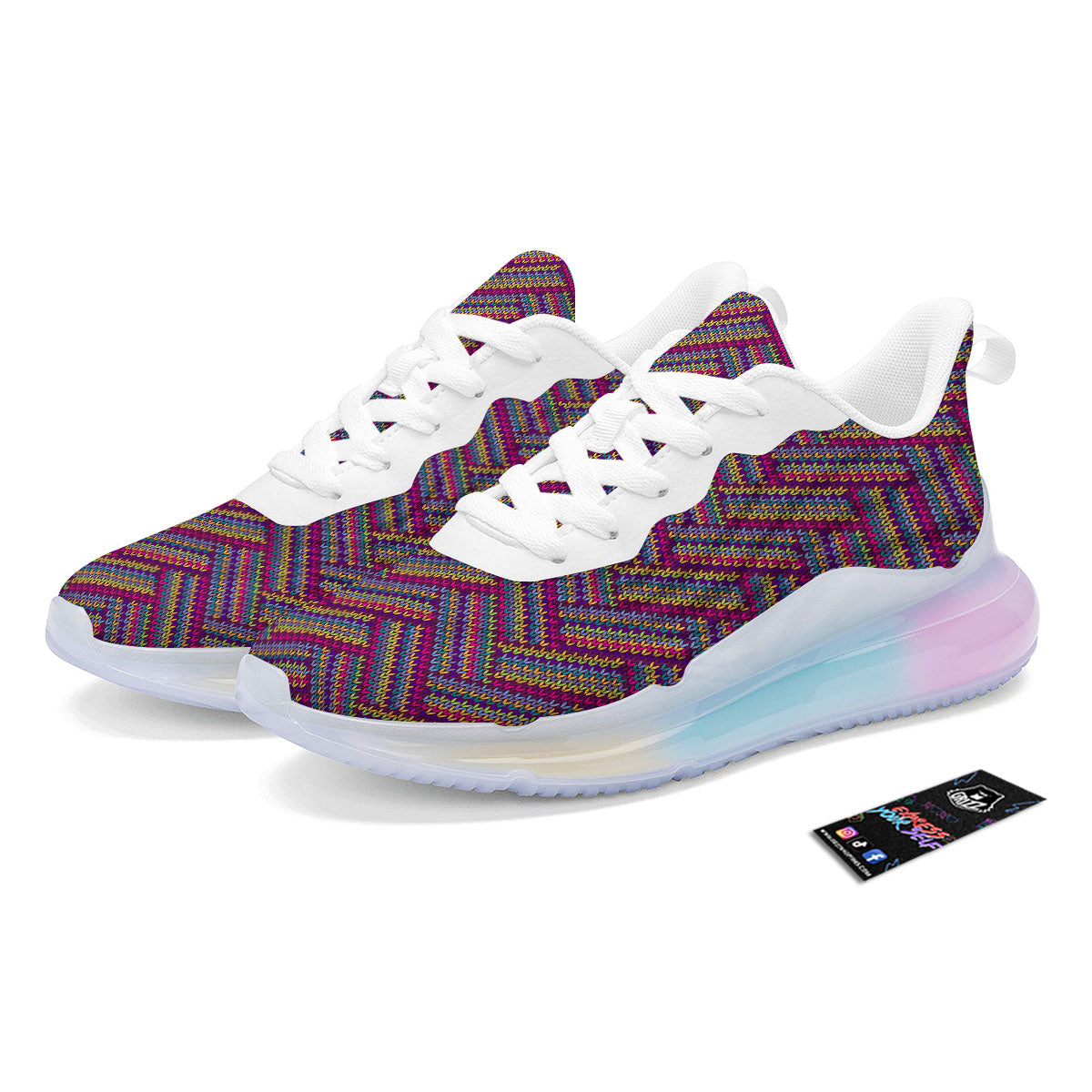 Knitted Vintage Print Pattern Running Sneakers-grizzshop