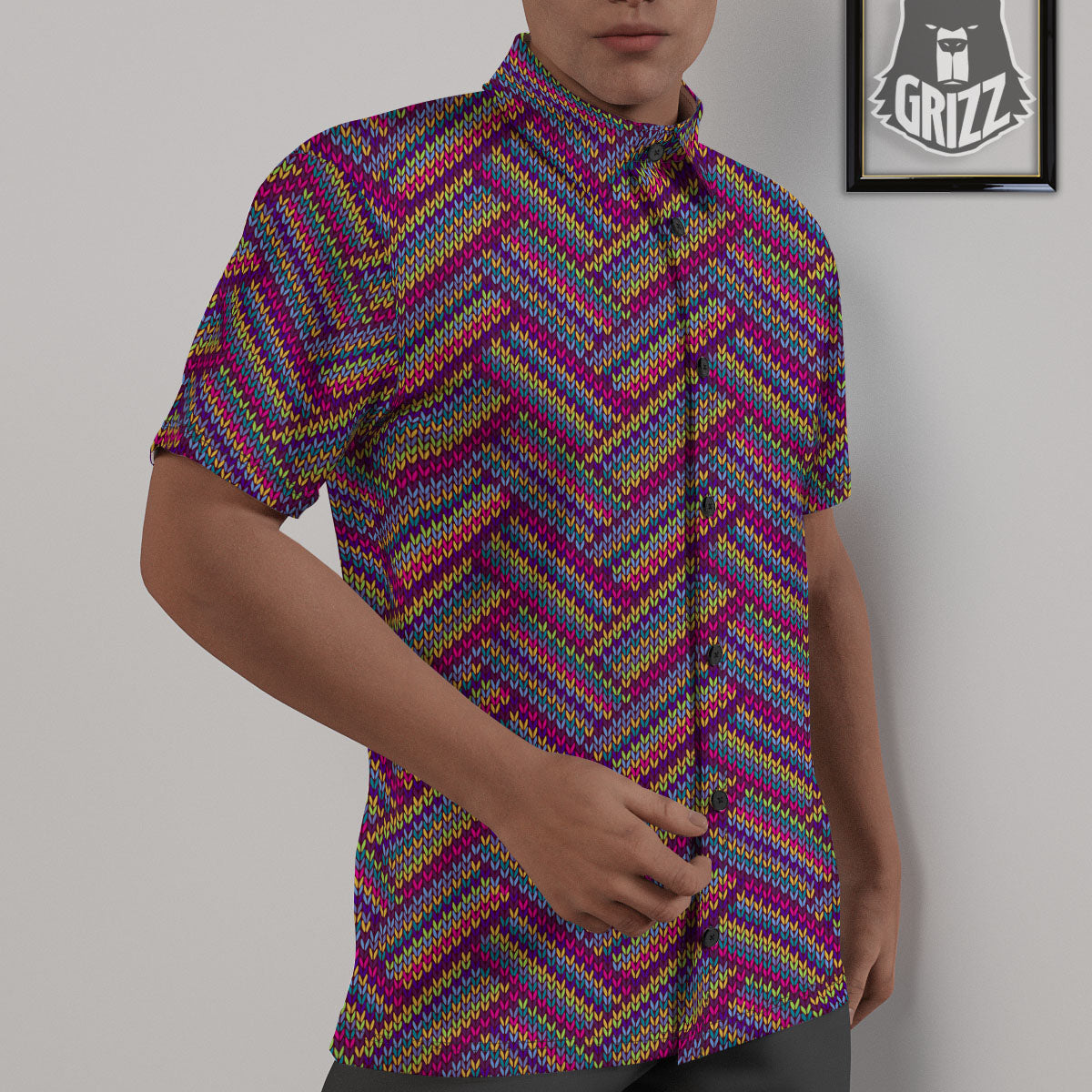 Knitted Vintage Print Pattern Untucked Shirts-grizzshop