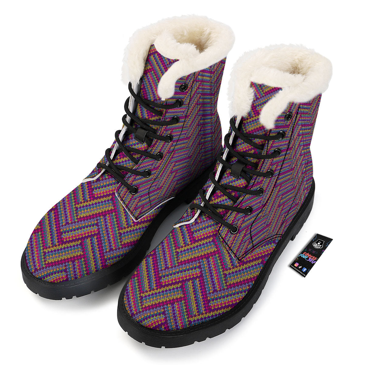 Knitted Vintage Print Pattern Winter Boots-grizzshop