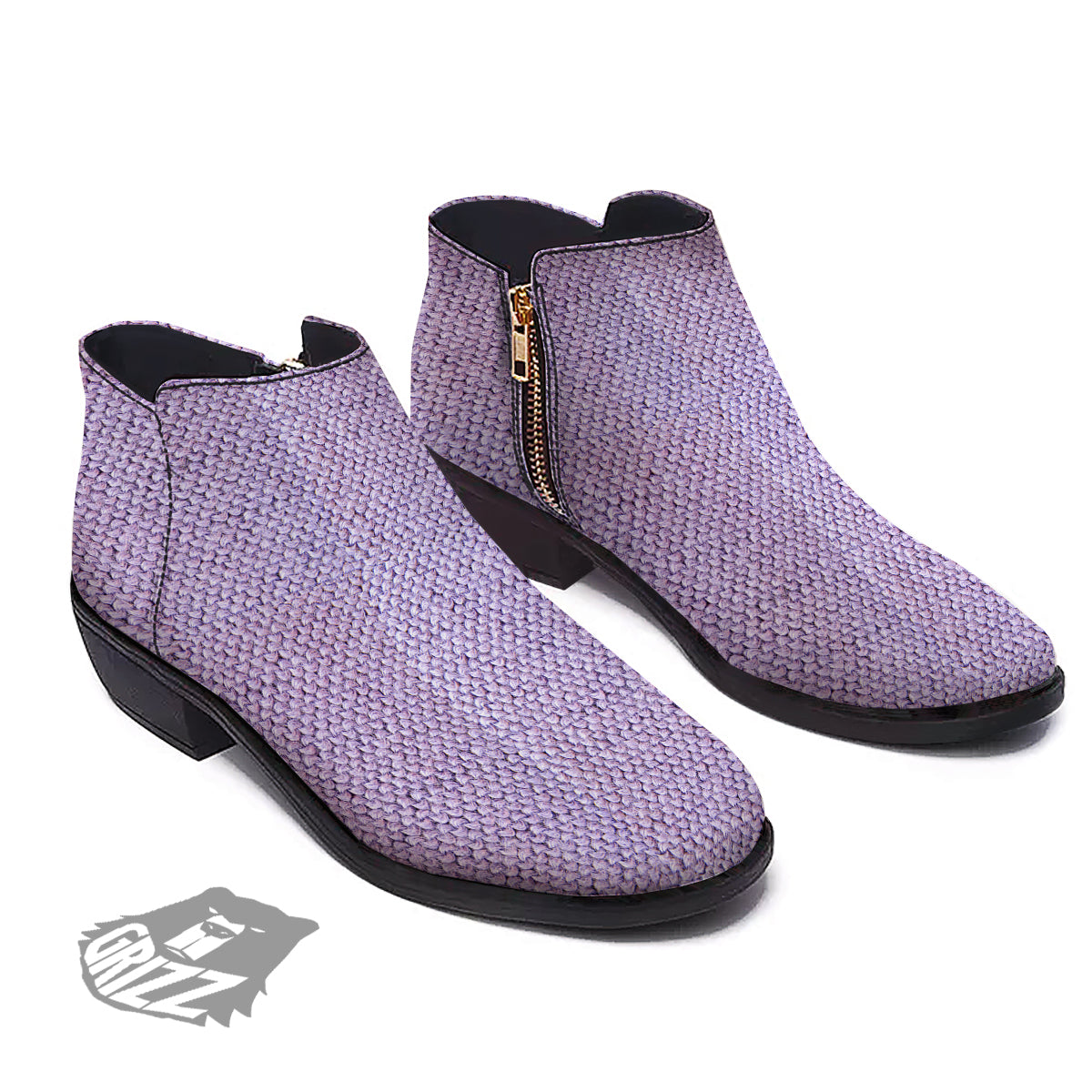 Knitted Violet Print Pattern Ankle Boots-grizzshop