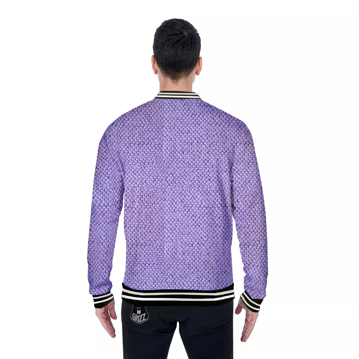 Knitted Violet Print Pattern Baseball Jacket-grizzshop