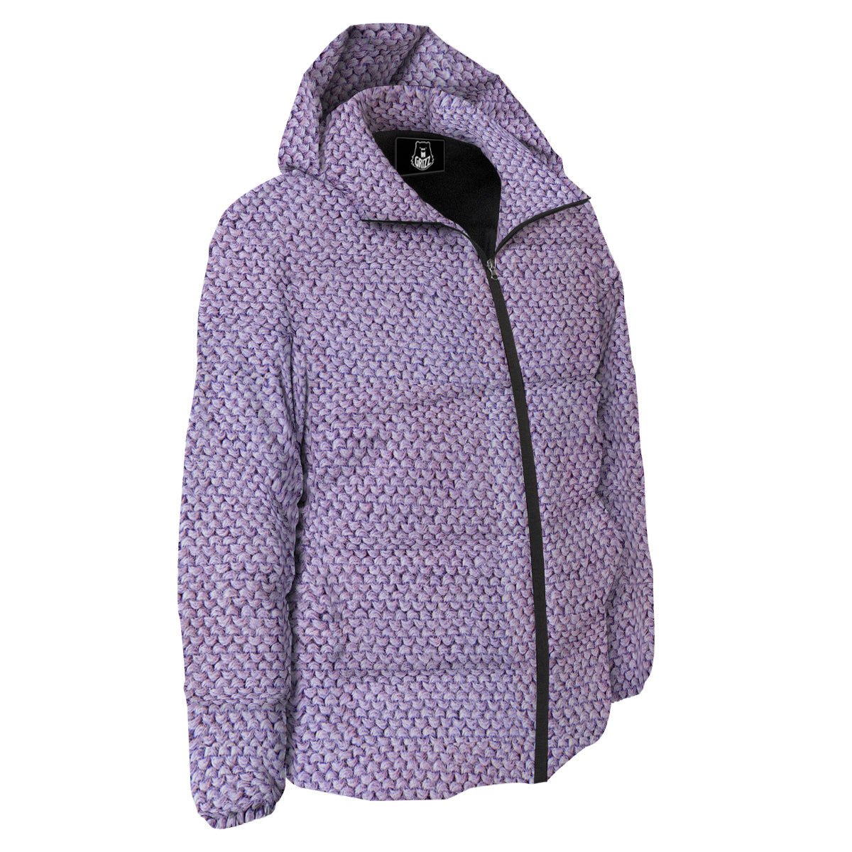 Knitted Violet Print Pattern Down Jacket-grizzshop