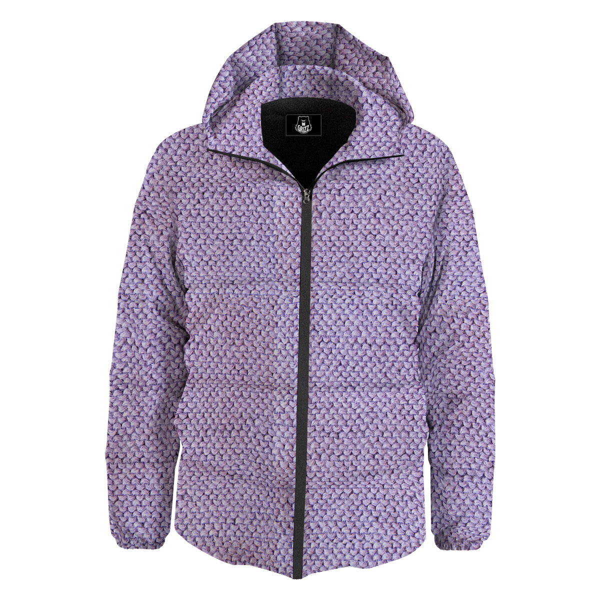 Knitted Violet Print Pattern Down Jacket-grizzshop