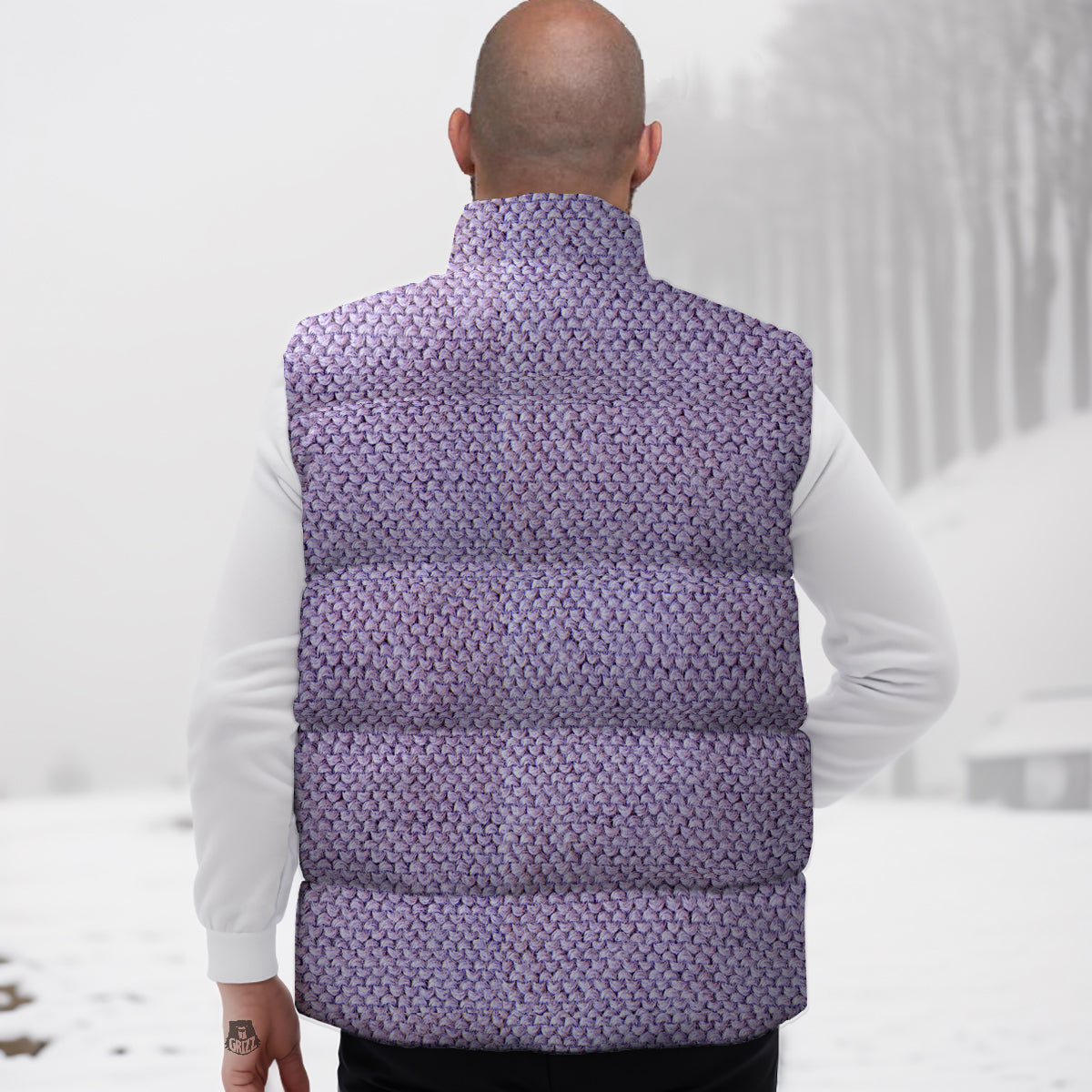 Knitted Violet Print Pattern Down Vest