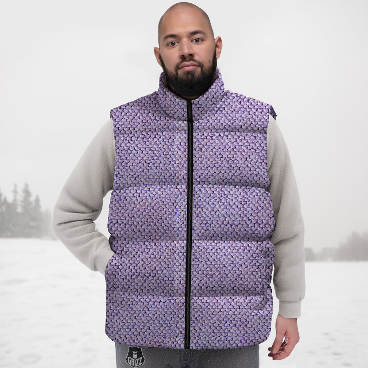 Knitted Violet Print Pattern Down Vest