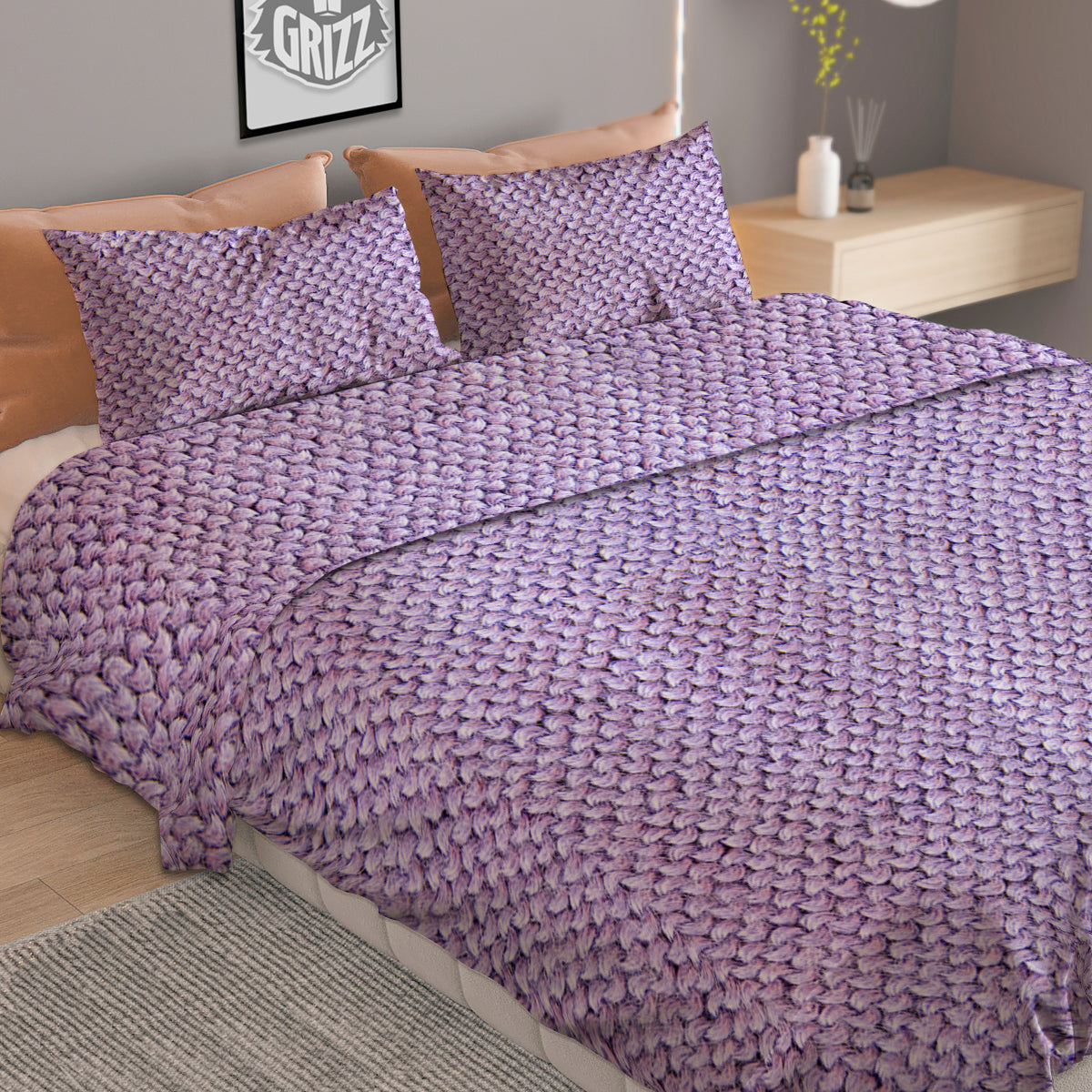 Knitted Violet Print Pattern Duvet Cover Bedding Set