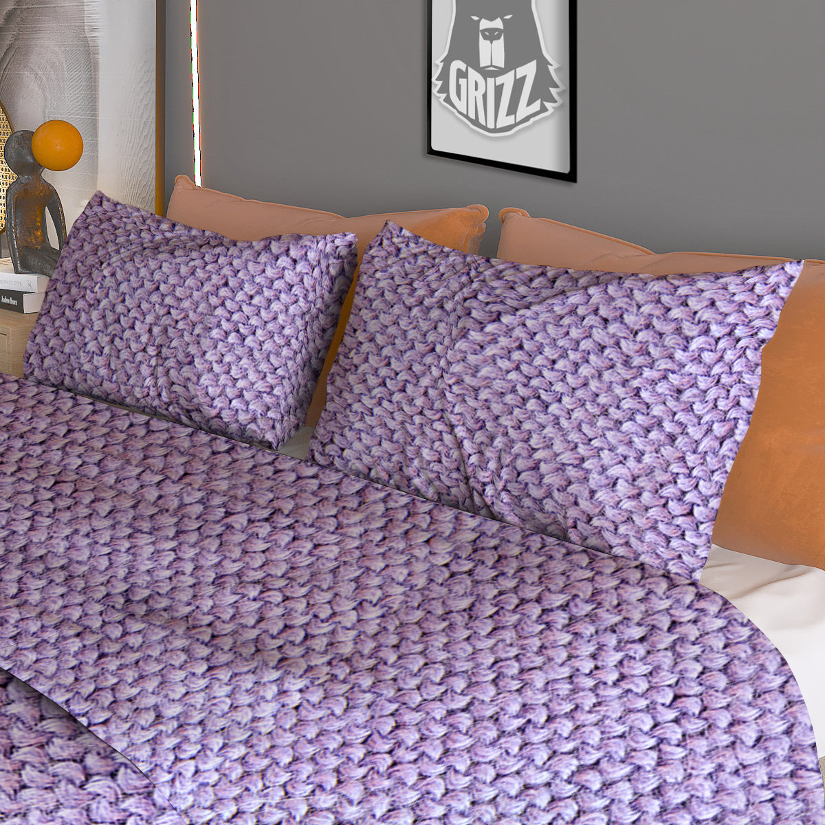 Knitted Violet Print Pattern Duvet Cover Bedding Set