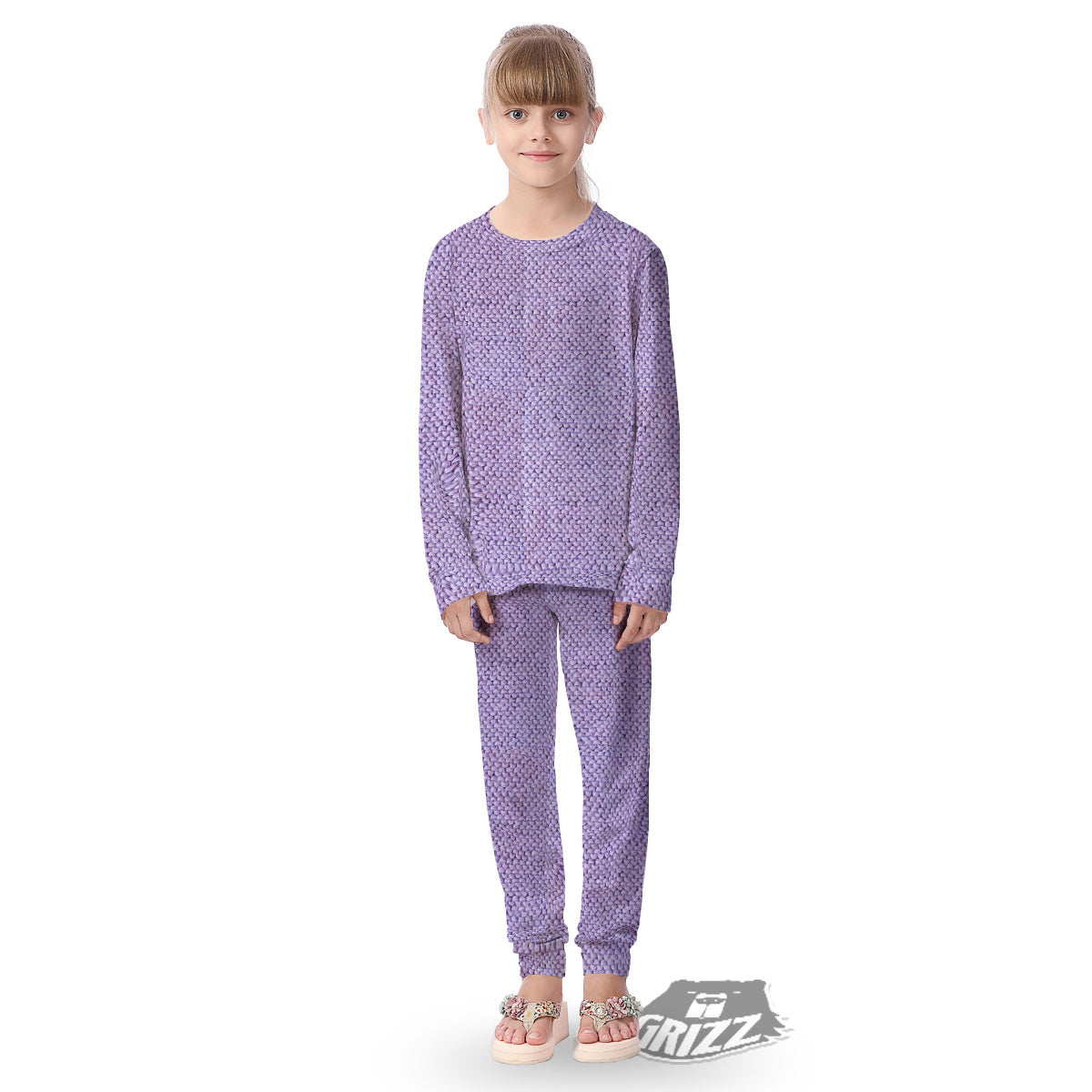 Knitted Violet Print Pattern Kid's Pajamas-grizzshop