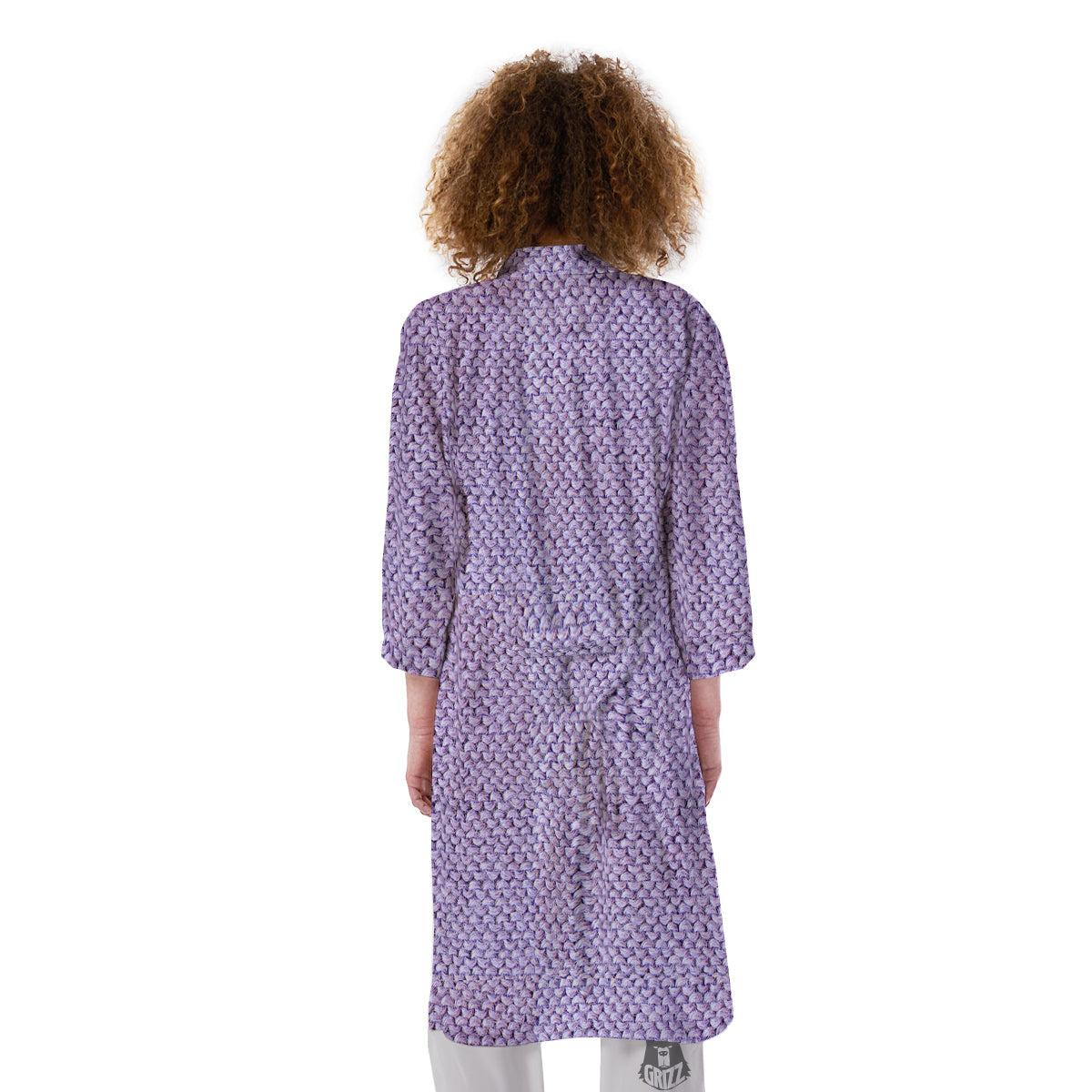 Knitted Violet Print Pattern Kimono-grizzshop