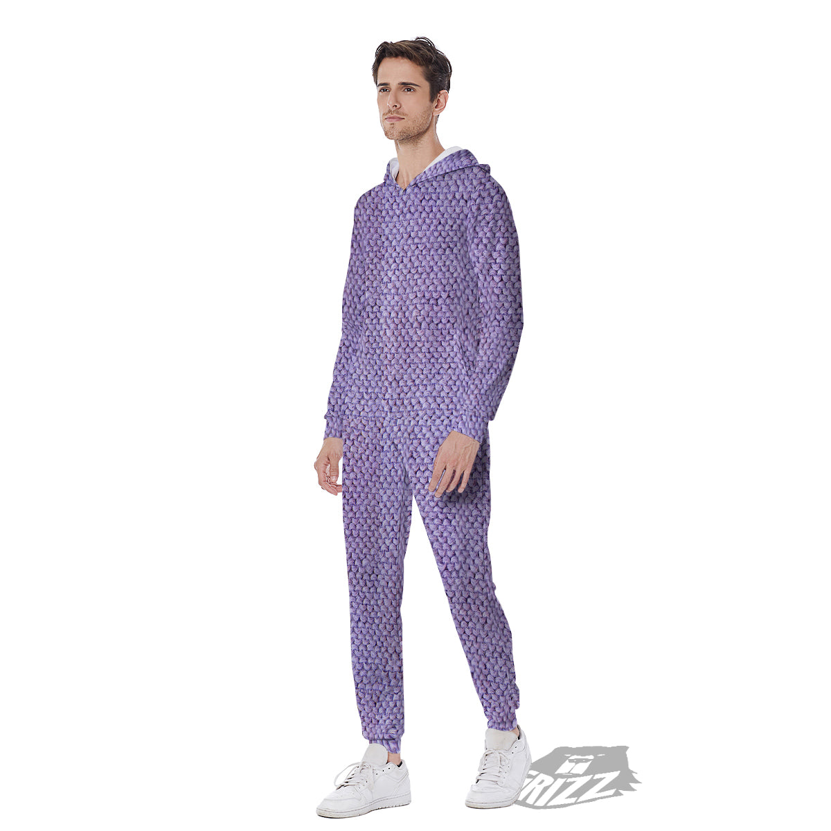 Knitted Violet Print Pattern Men's Jumpsuit-grizzshop