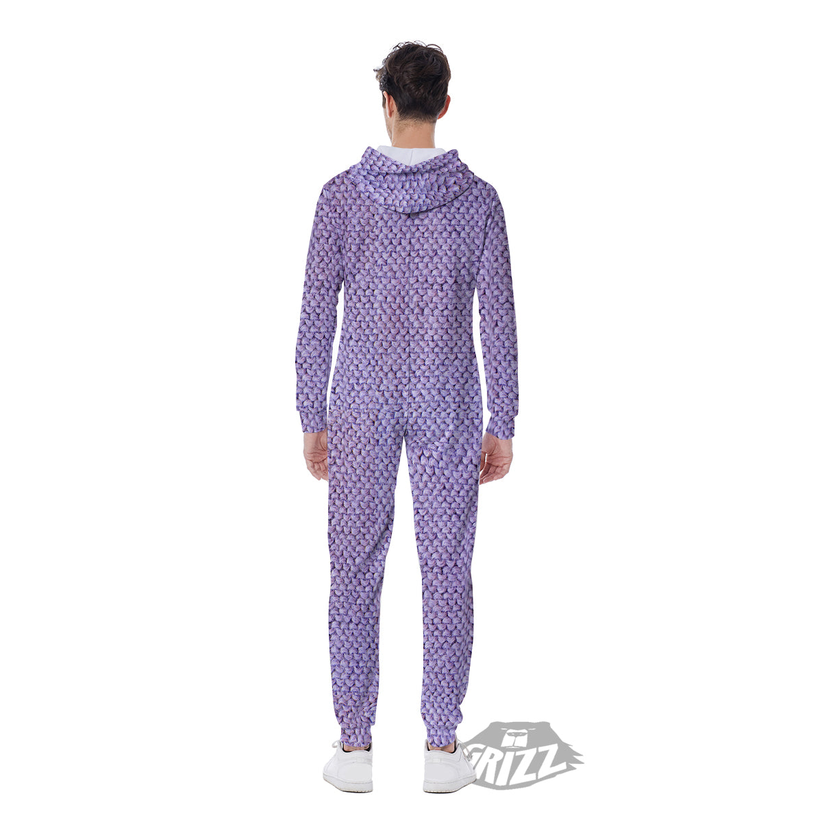 Knitted Violet Print Pattern Men's Jumpsuit-grizzshop