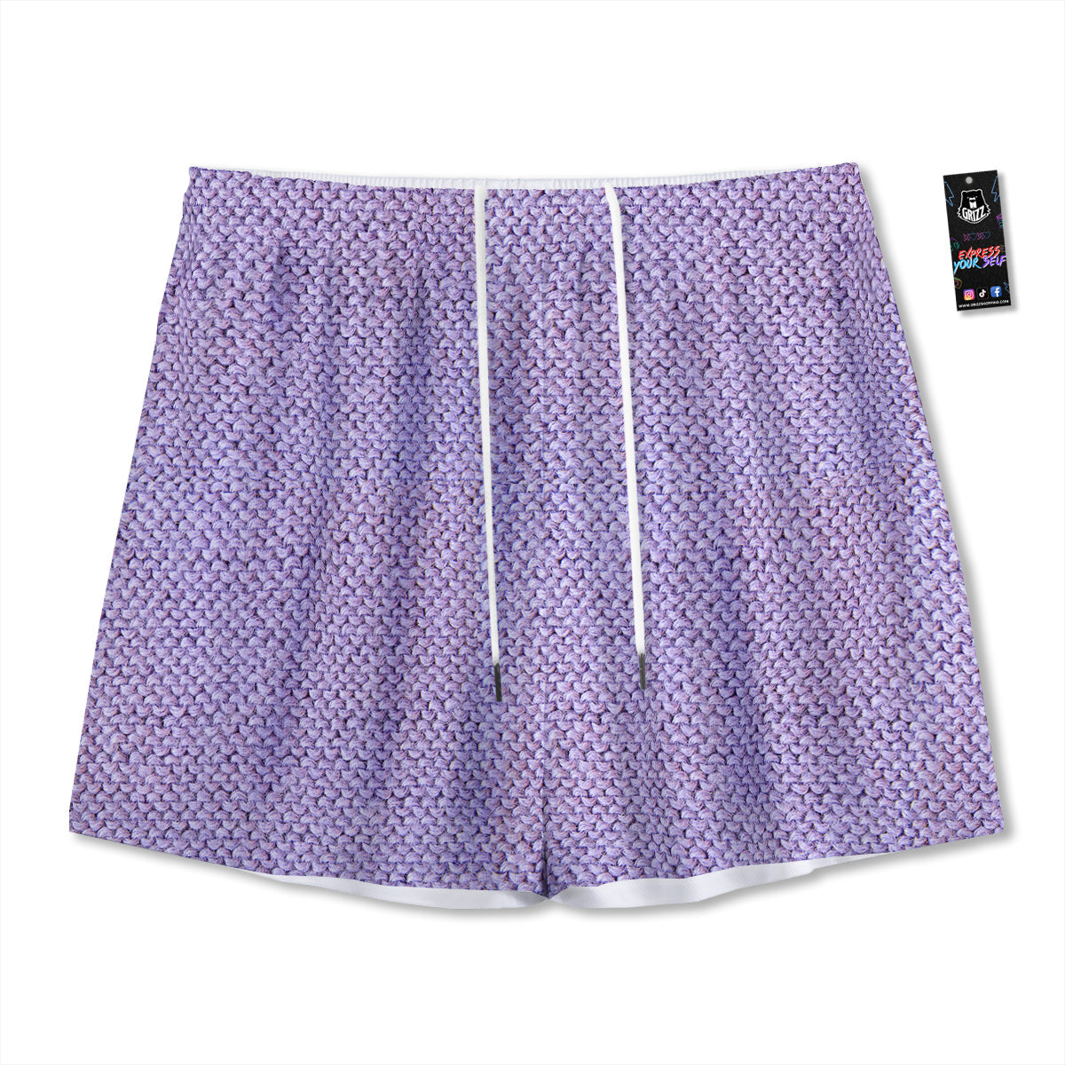 Knitted Violet Print Pattern Mesh Shorts