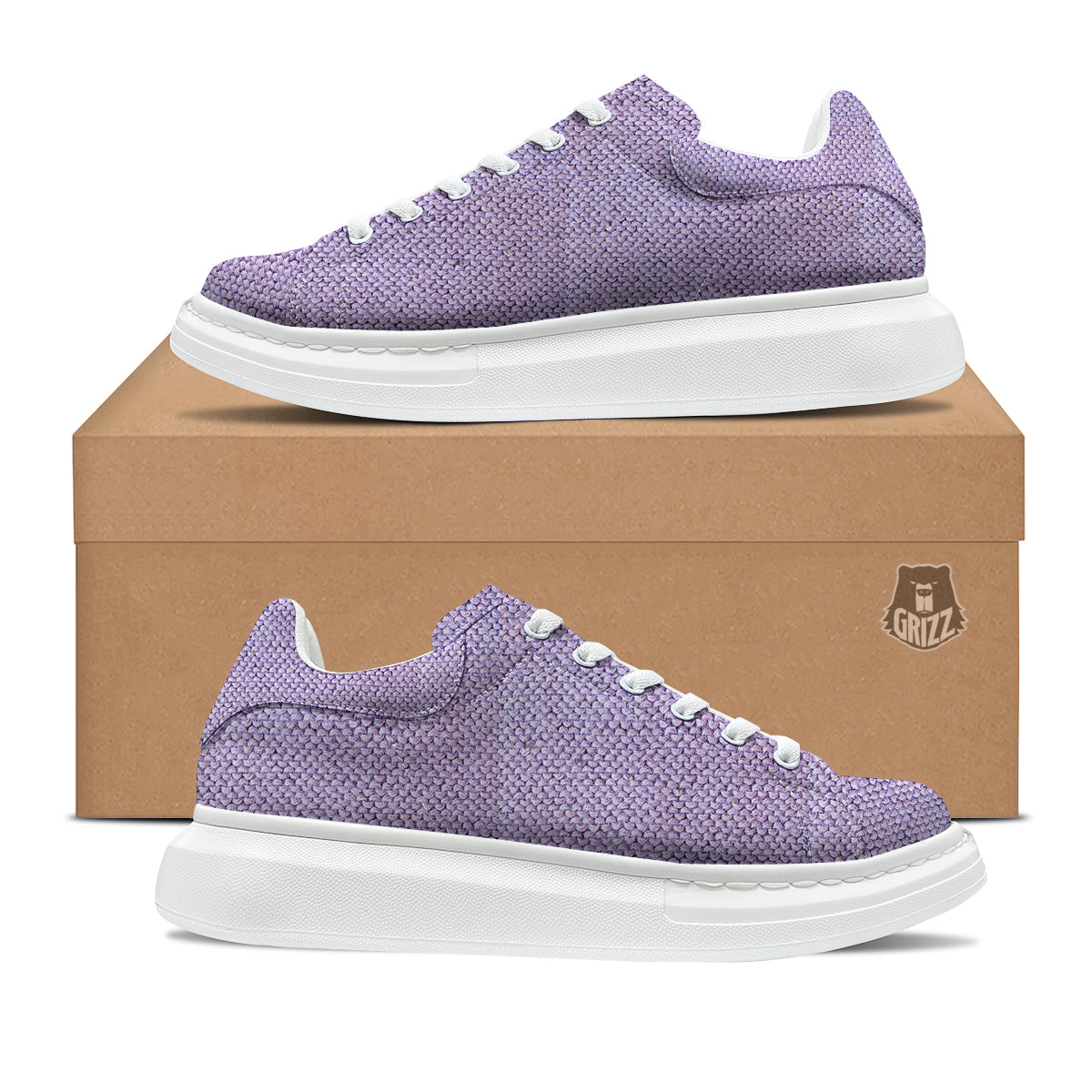 Knitted Violet Print Pattern Platform Shoes-grizzshop
