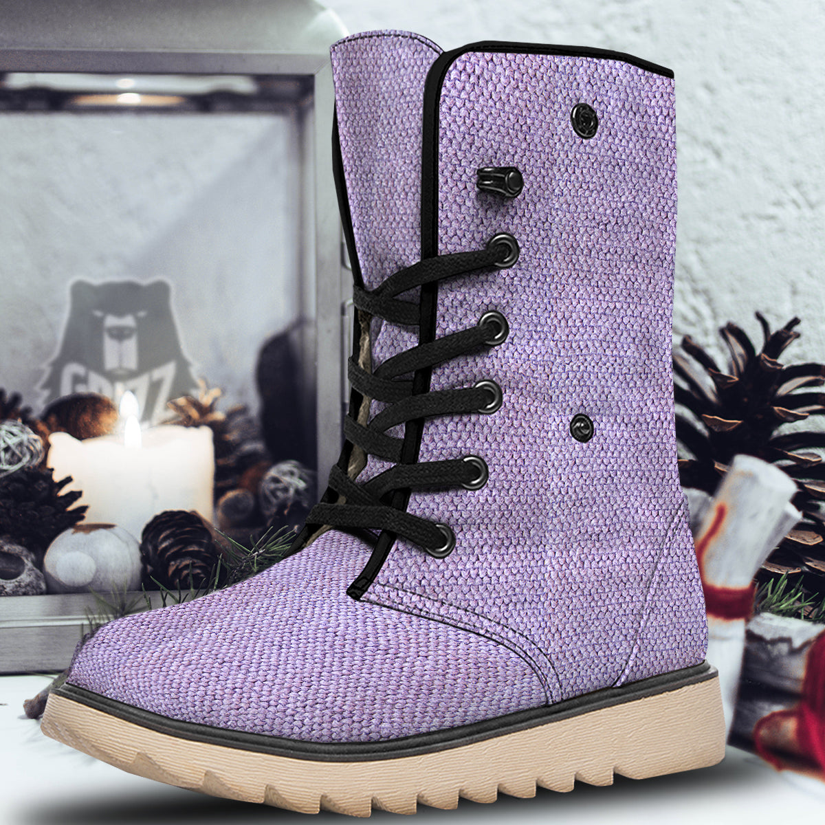 Knitted Violet Print Pattern Snow Boots-grizzshop