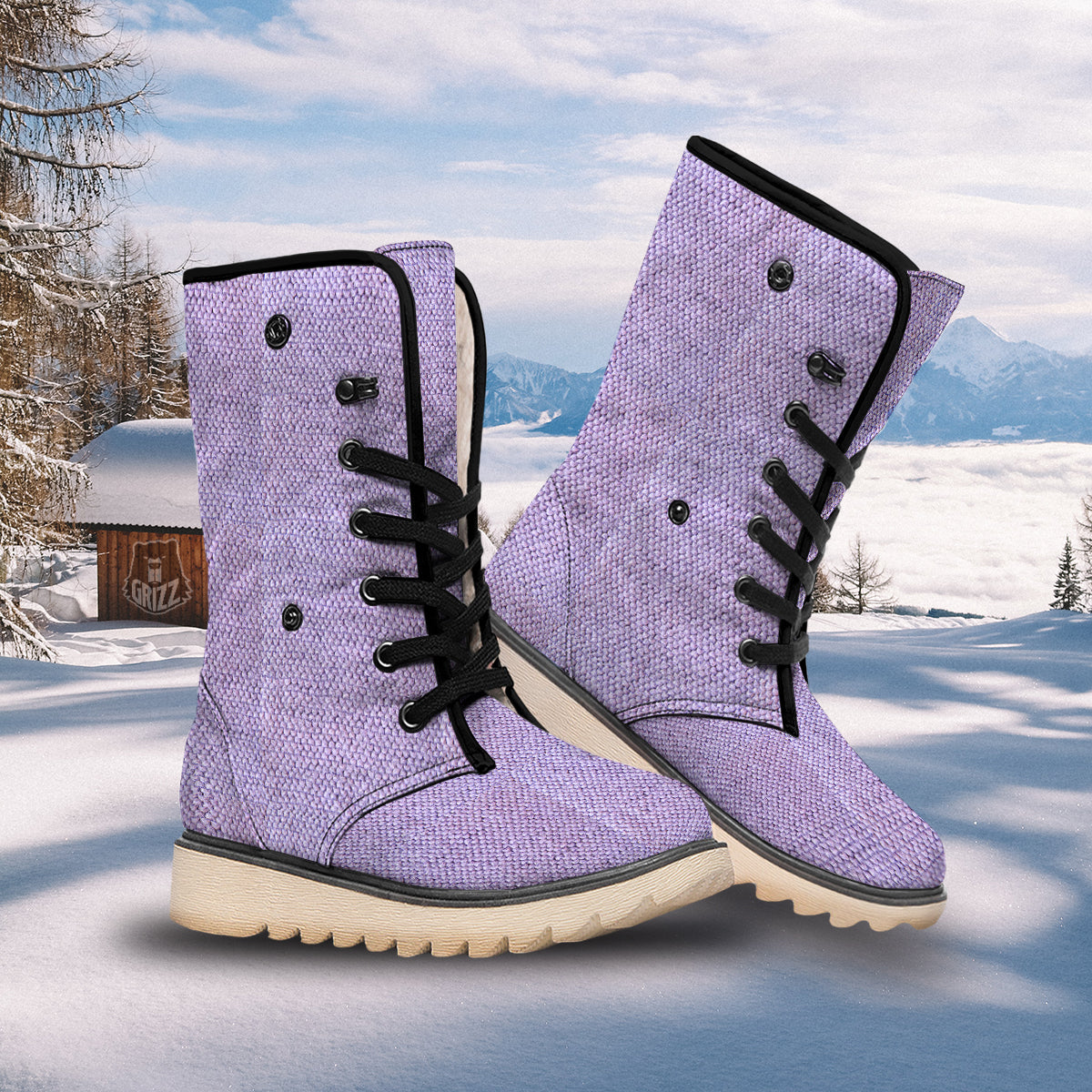 Knitted Violet Print Pattern Snow Boots-grizzshop