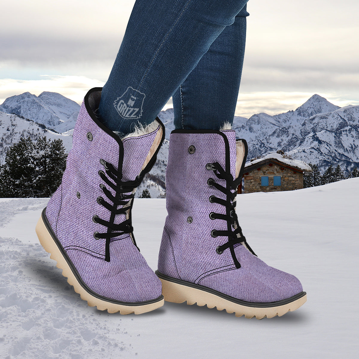 Knitted Violet Print Pattern Snow Boots-grizzshop