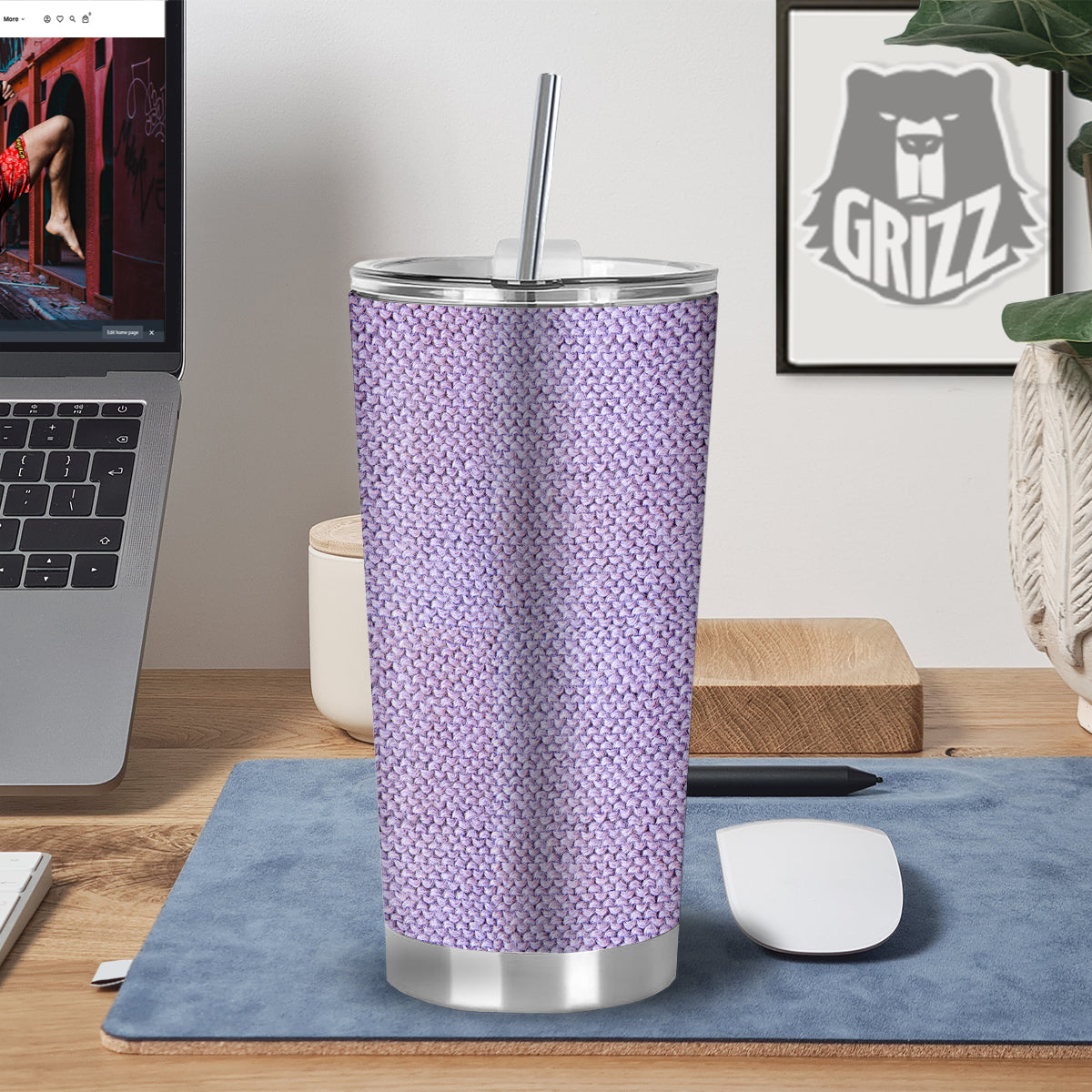 Knitted Violet Print Pattern Tumbler-grizzshop