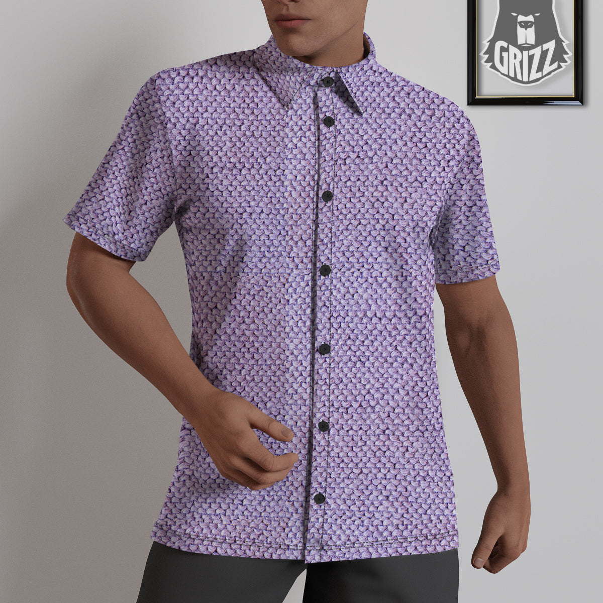 Knitted Violet Print Pattern Untucked Shirts-grizzshop