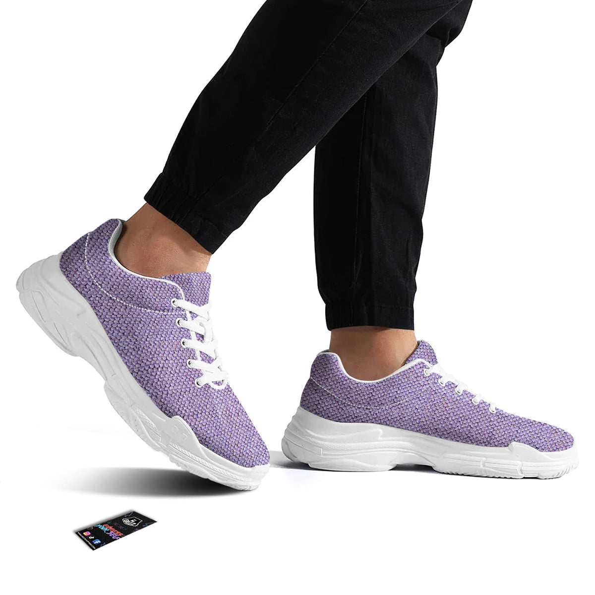 Knitted Violet Print Pattern White Chunky Shoes-grizzshop