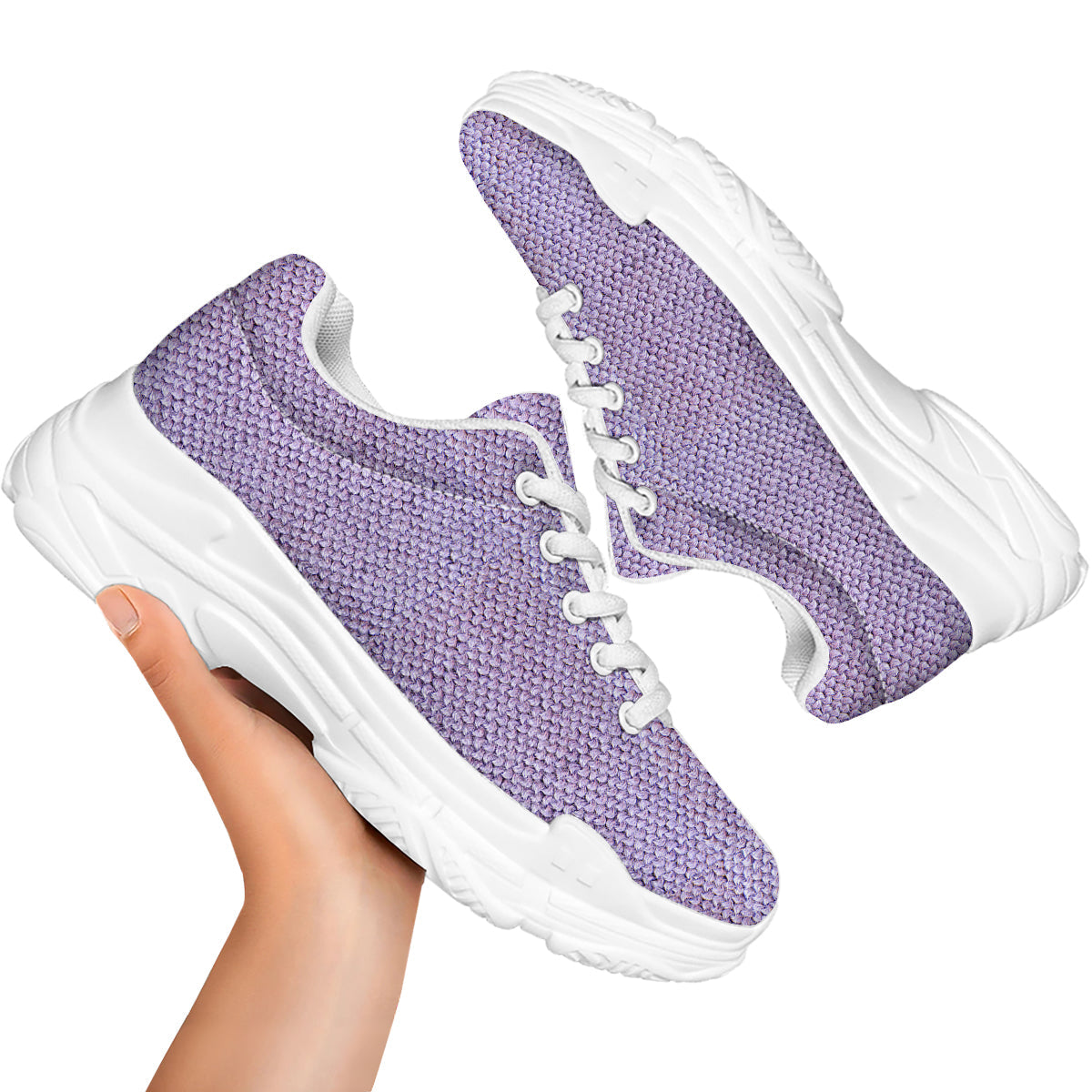 Knitted Violet Print Pattern White Chunky Shoes-grizzshop