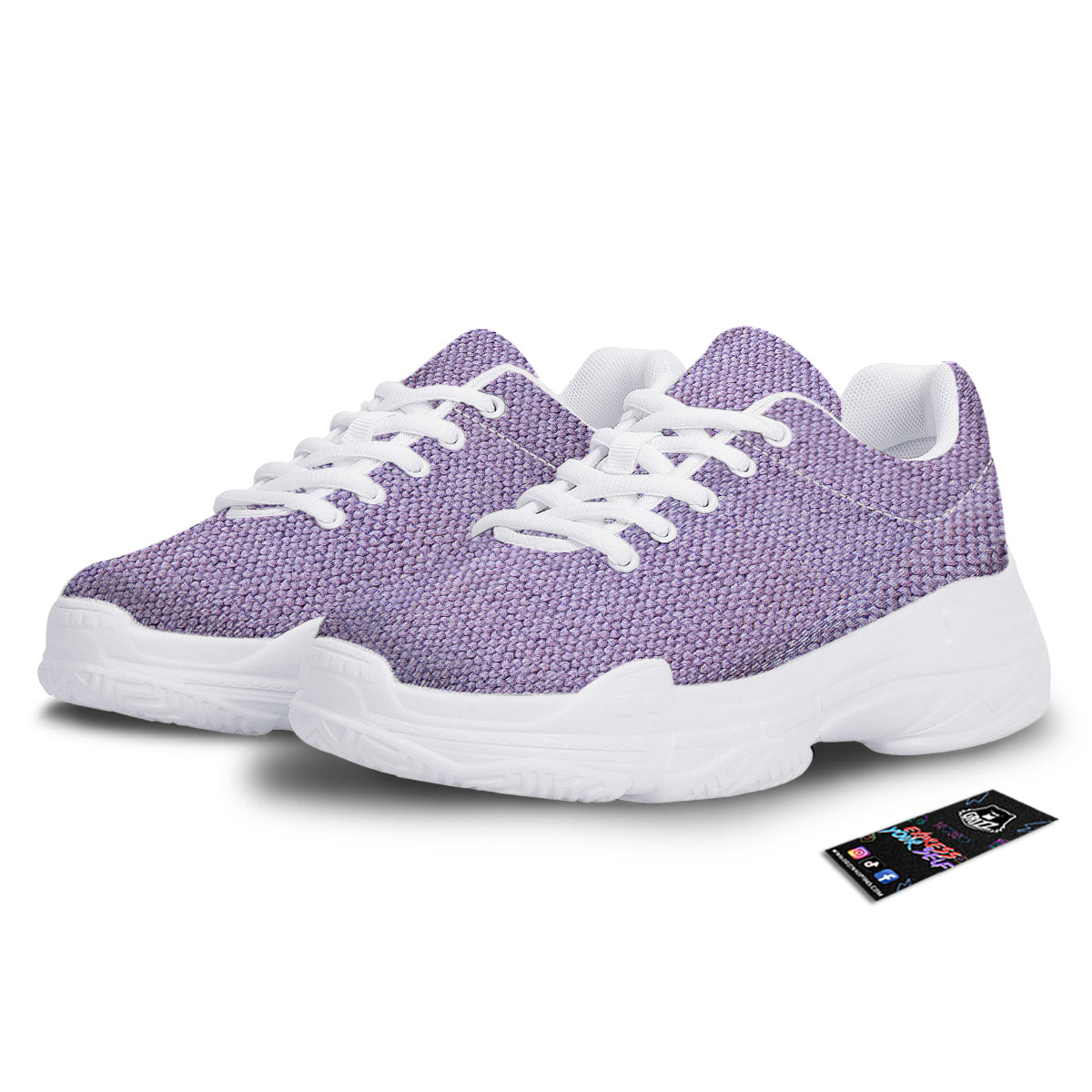 Knitted Violet Print Pattern White Chunky Shoes-grizzshop