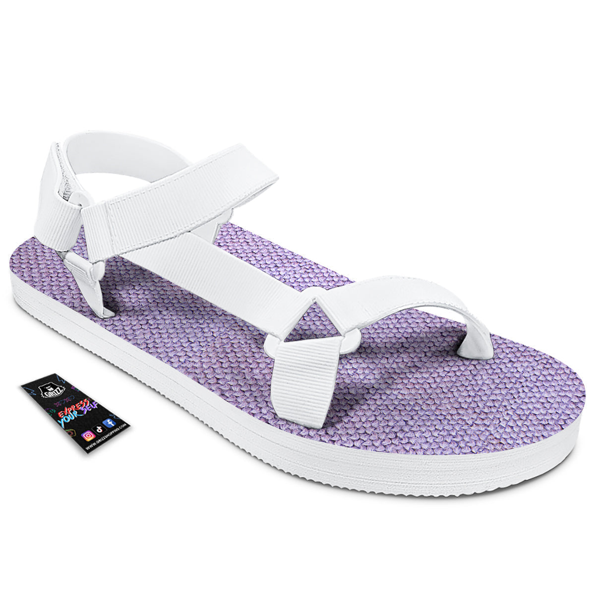 Knitted Violet Print Pattern White Open Toe Sandals-grizzshop