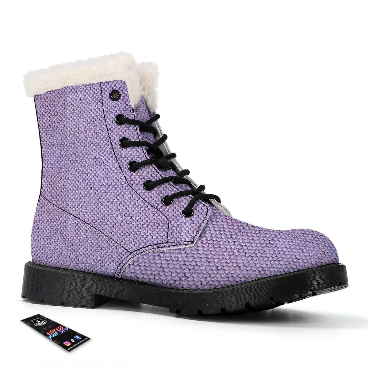 Knitted Violet Print Pattern Winter Boots-grizzshop