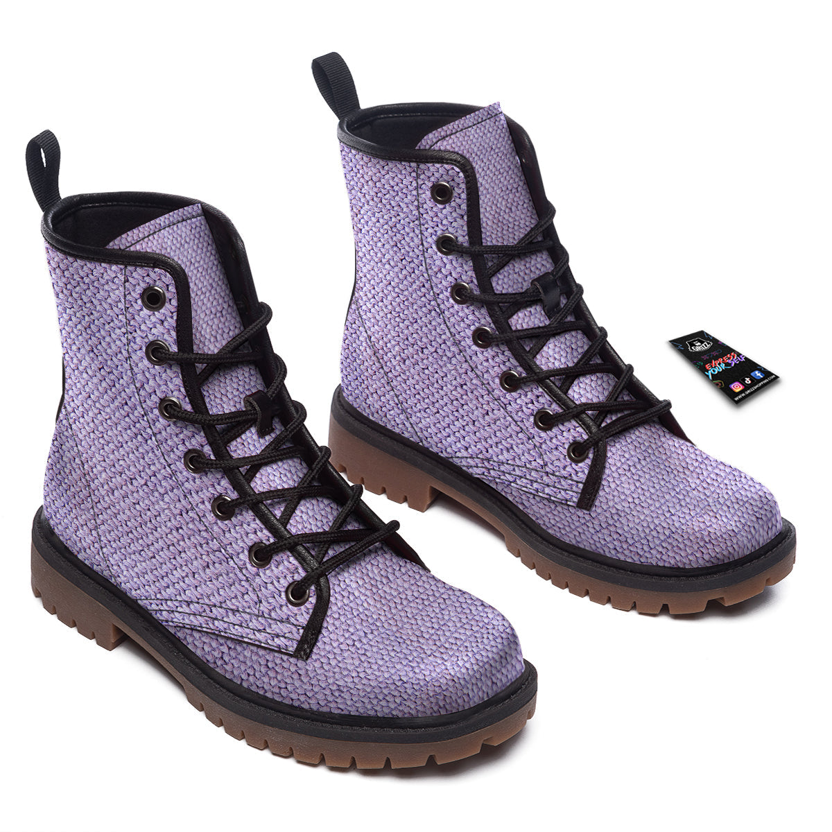 Knitted Violet Print Pattern Work Boots-grizzshop