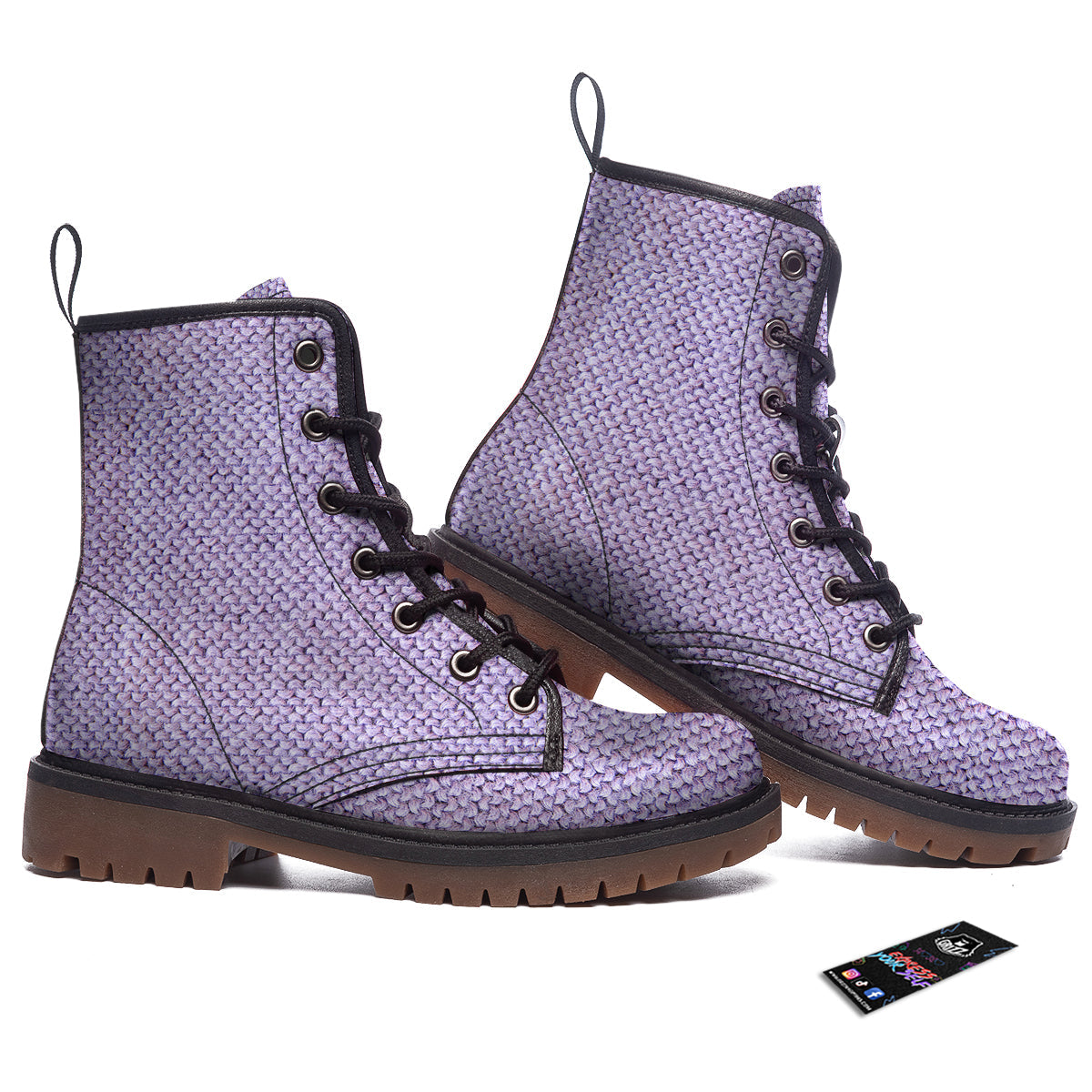Knitted Violet Print Pattern Work Boots-grizzshop