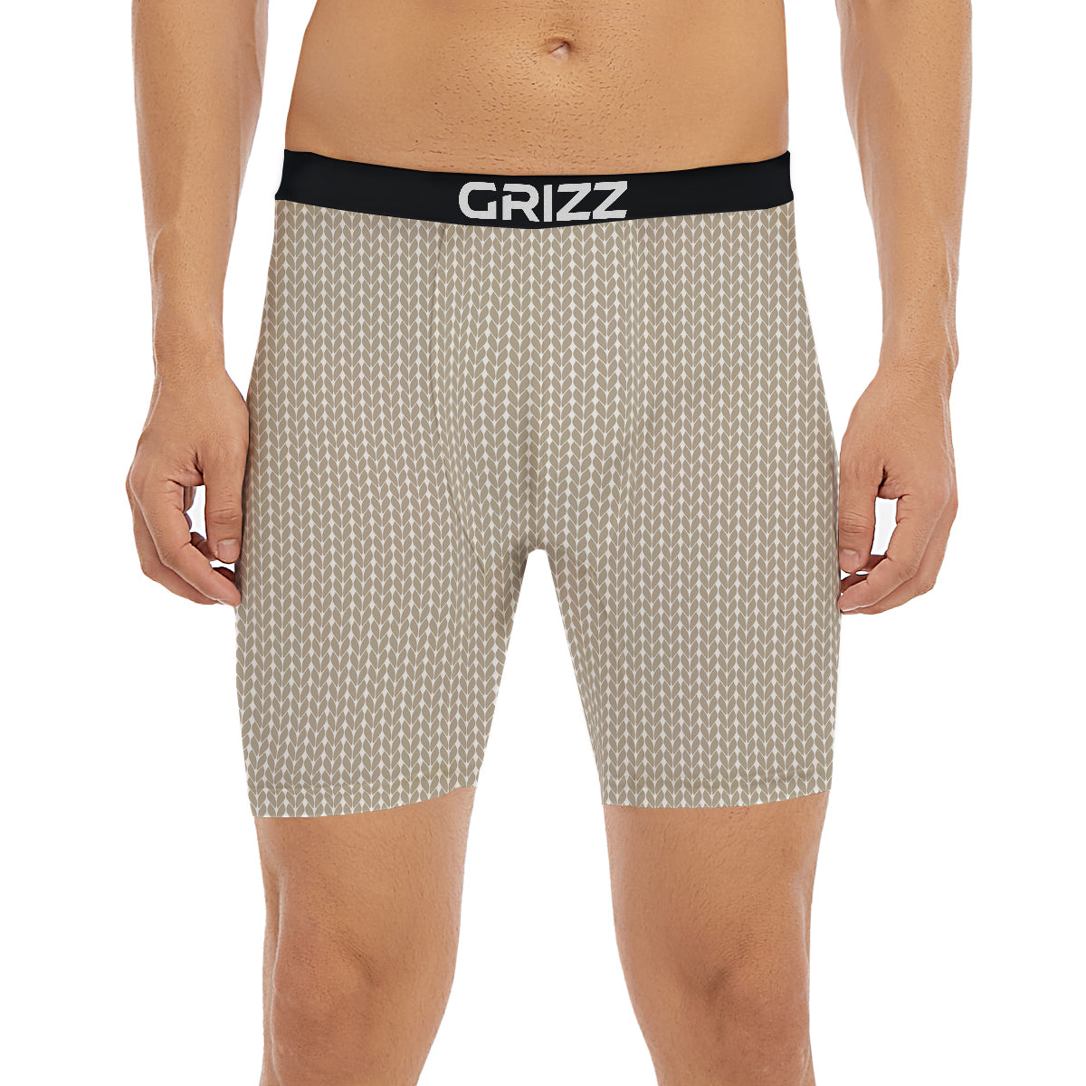Knitted White And Beige Print Pattern Boxer Briefs-grizzshop