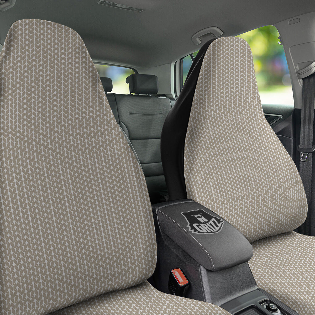 Knitted White And Beige Print Pattern Car Seat Covers-grizzshop