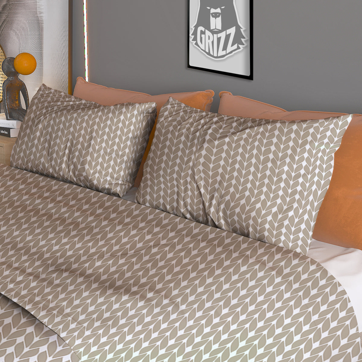 Knitted White And Beige Print Pattern Duvet Cover Bedding Set