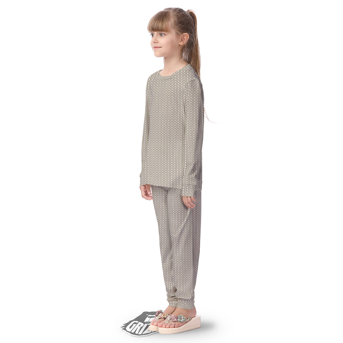 Knitted White And Beige Print Pattern Kid's Pajamas-grizzshop