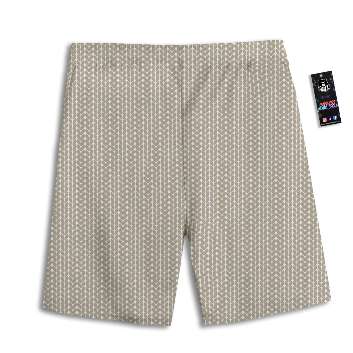Knitted White And Beige Print Pattern Men's Athletic Shorts