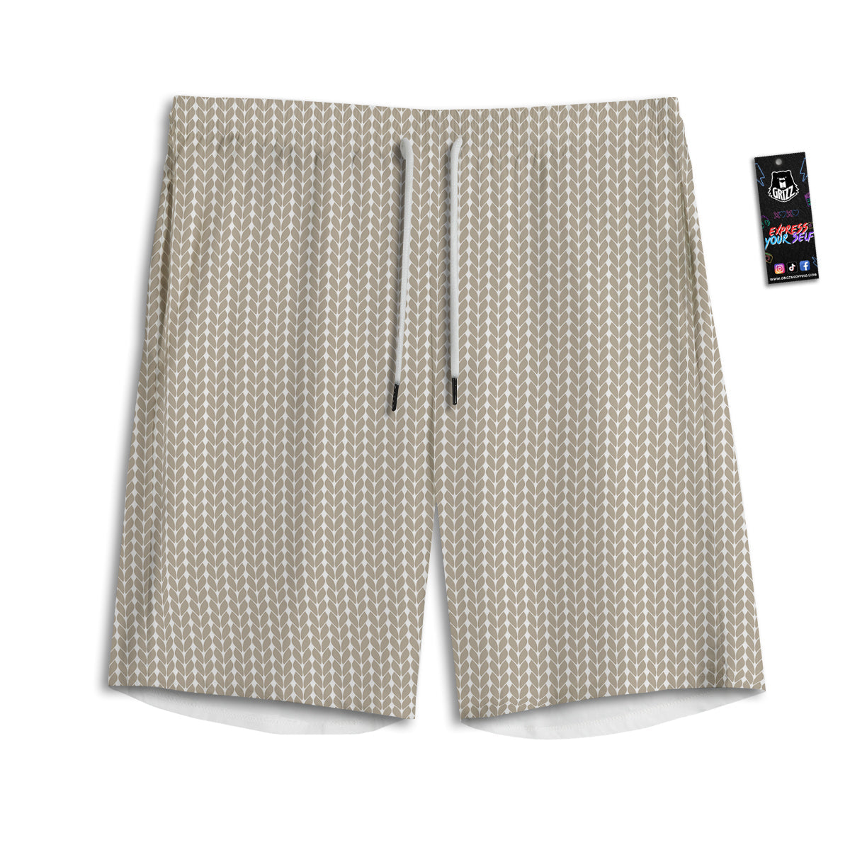 Knitted White And Beige Print Pattern Men's Athletic Shorts