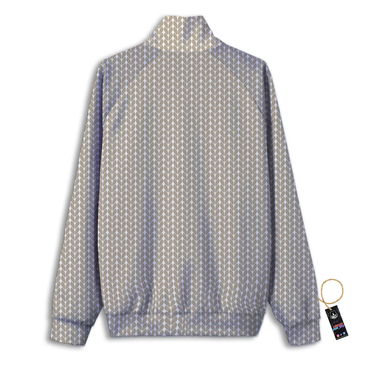 Knitted White And Beige Print Pattern Track Jacket-grizzshop