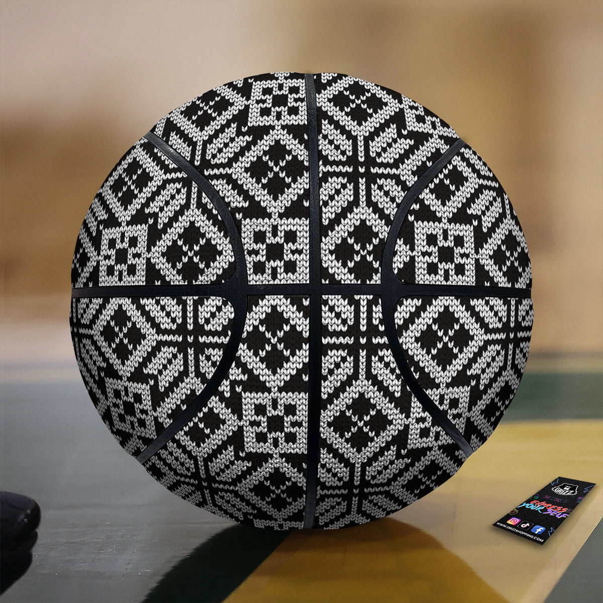 Knitted White And Black Print Pattern Basketball